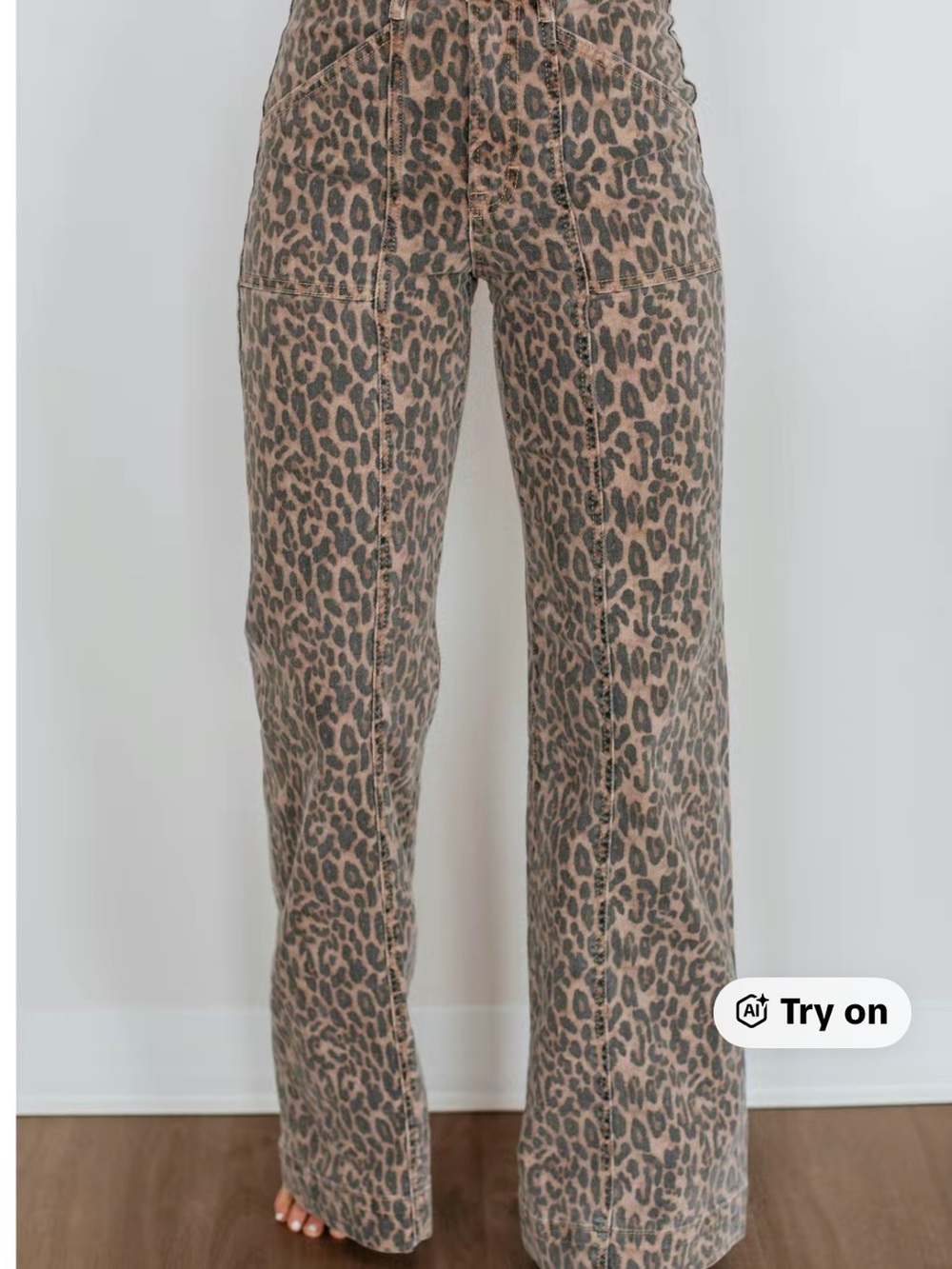 High-Rise Leopard Print Wide-Leg Jeans - Taupe Leopard - Picture 2 of 4